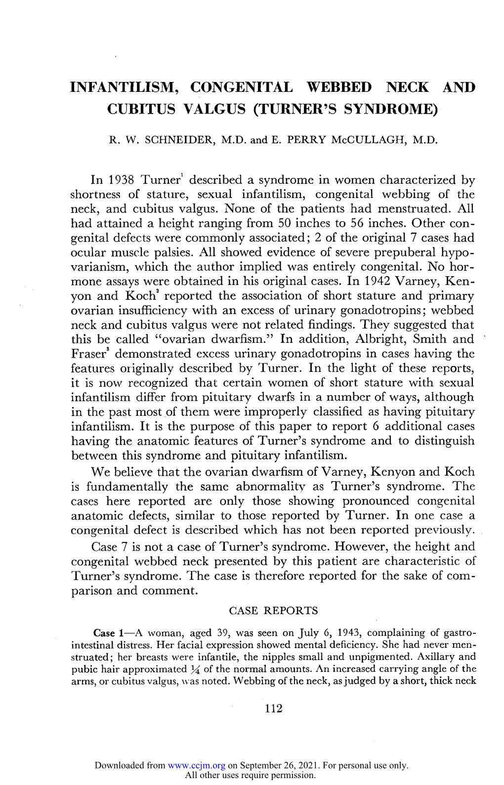 Infantilism, Congenital Webbed Neck and Cubitus Valgus (Turner's Syndrome)