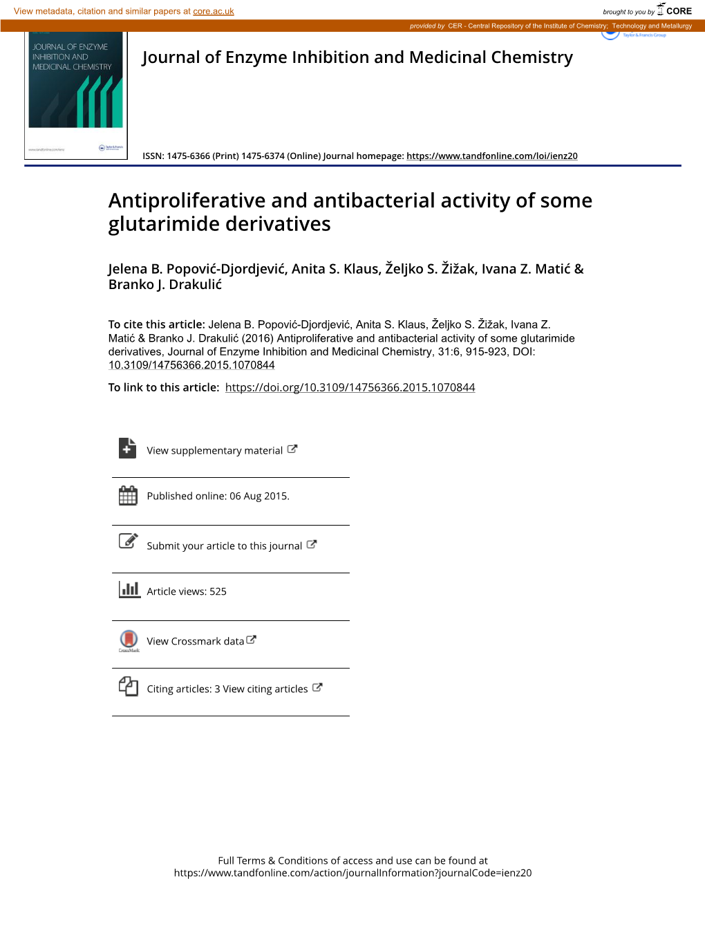 Antiproliferative and Antibacterial Activity of Some Glutarimide Derivatives