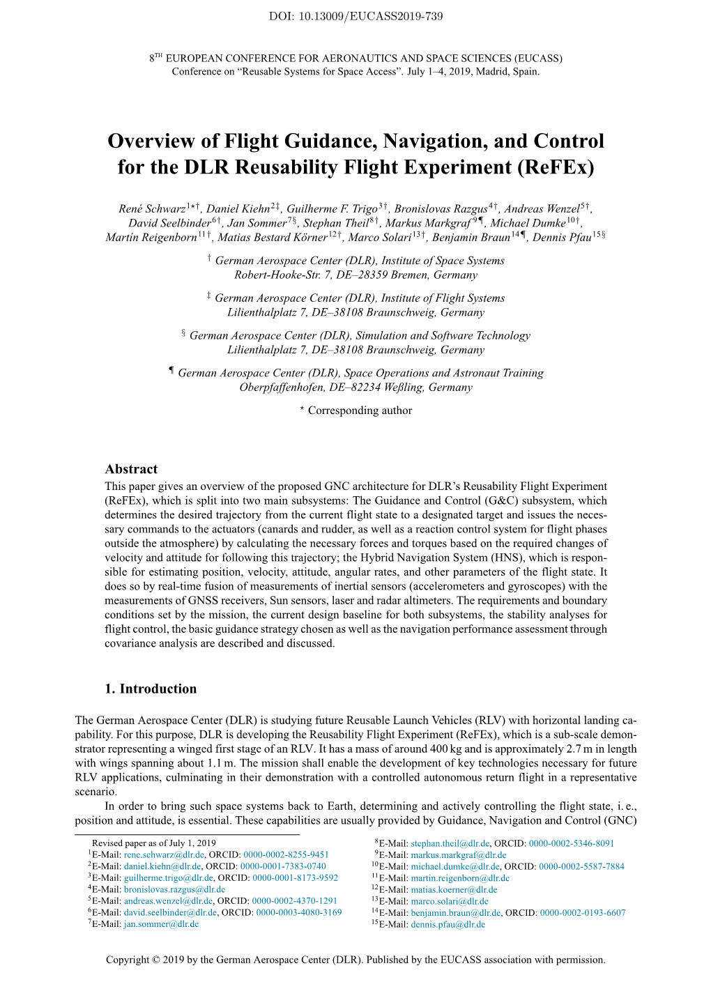 Overview of Flight Guidance, Navigation, and Control for the DLR Reusability Flight Experiment (Refex)