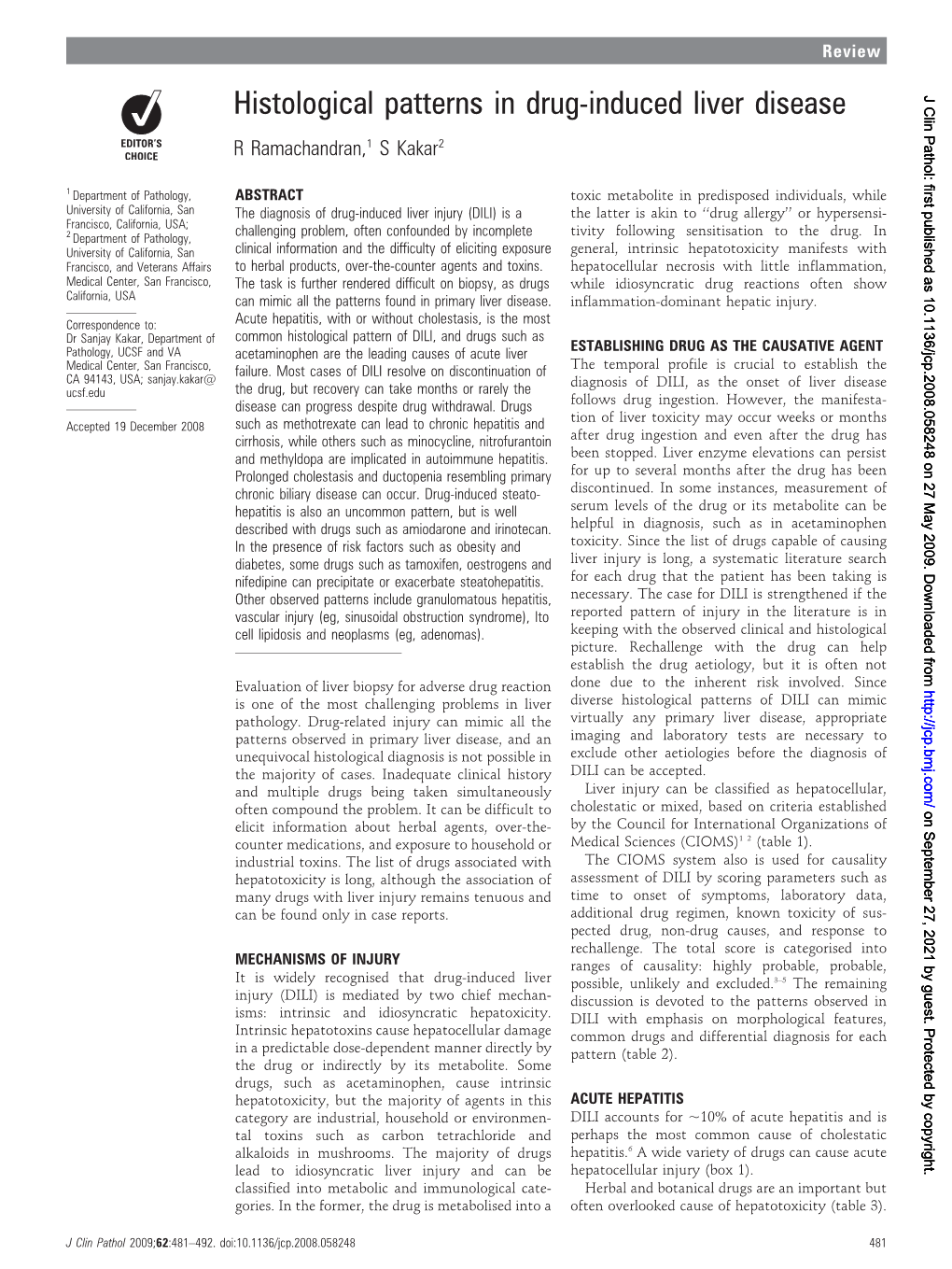 Histological Patterns in Drug-Induced Liver Disease J Clin Pathol: First Published As 10.1136/Jcp.2008.058248 on 27 May 2009