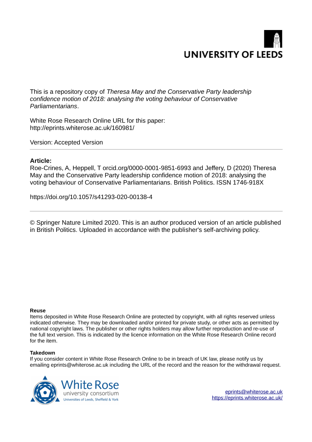 Theresa May and the Conservative Party Leadership Confidence Motion of 2018: Analysing the Voting Behaviour of Conservative Parliamentarians