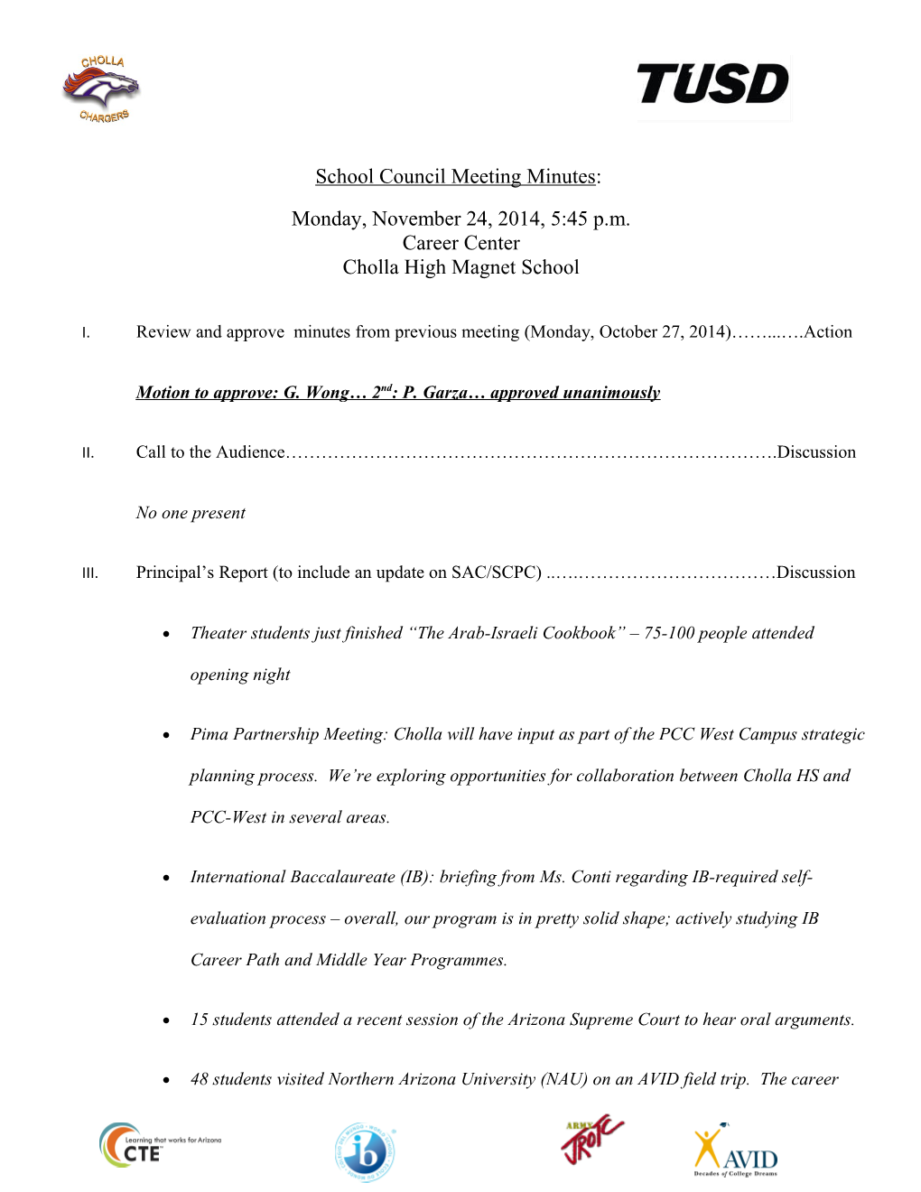 School Council Meeting Minutes