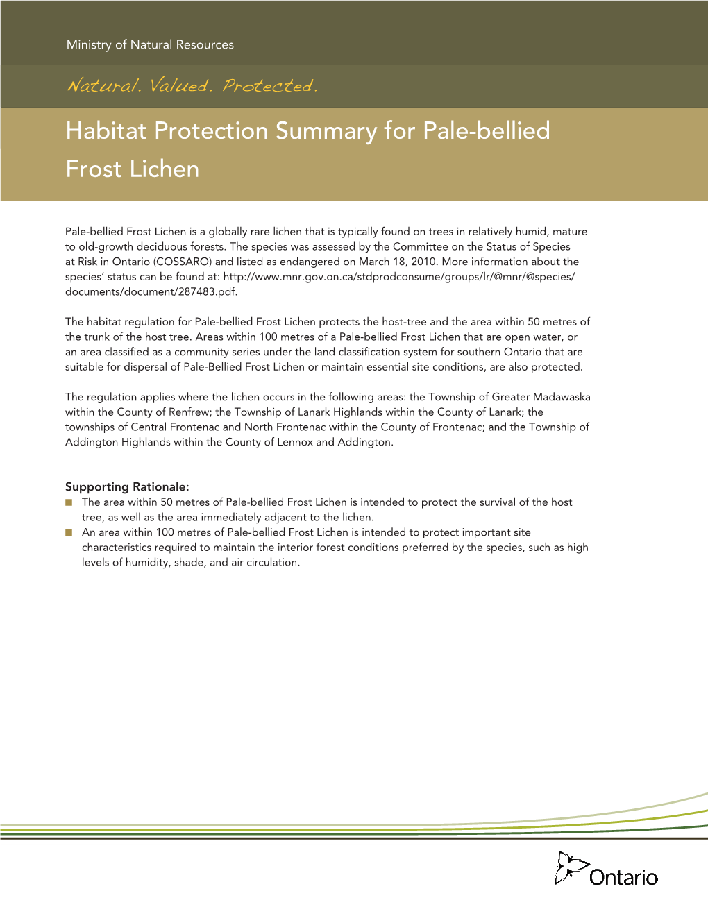 Habitat Protection Summary for Pale-Bellied Frost Lichen