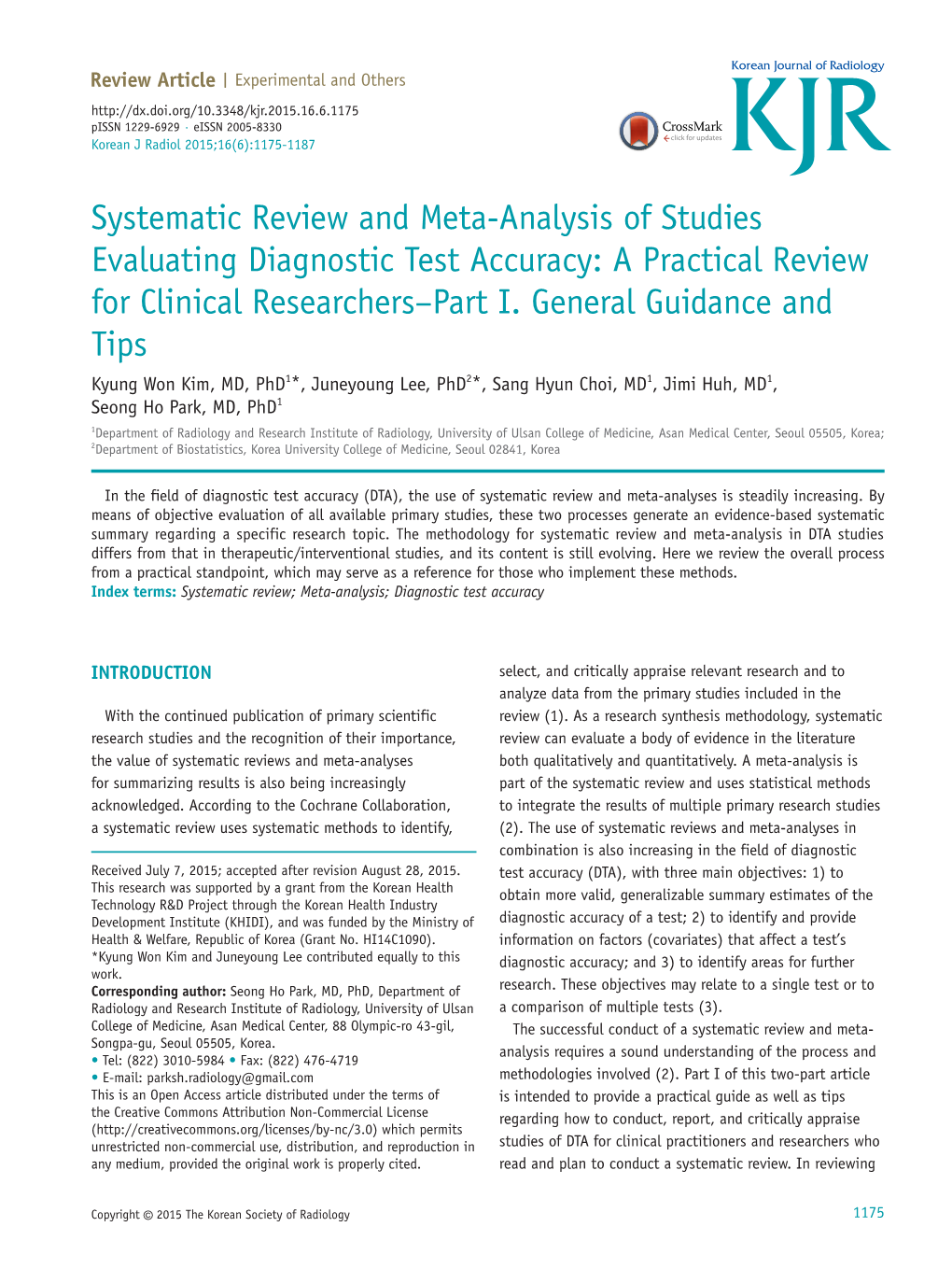 Systematic Review and Meta-Analysis of Studies Evaluating Diagnostic Test Accuracy: a Practical Review for Clinical Researchers–Part I