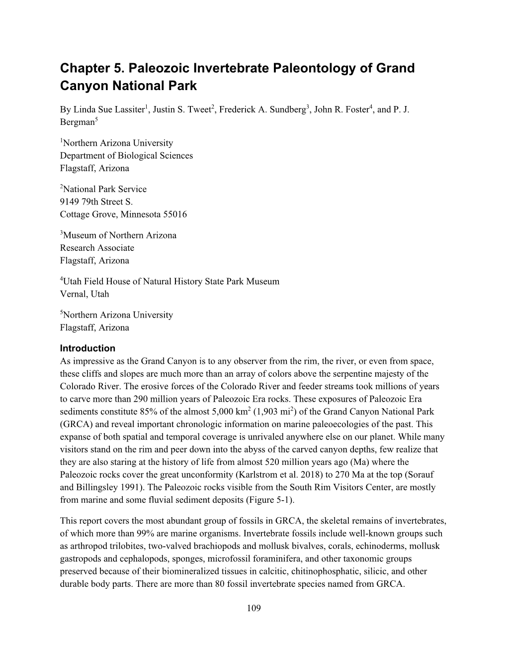 Chapter 5. Paleozoic Invertebrate Paleontology of Grand Canyon National Park