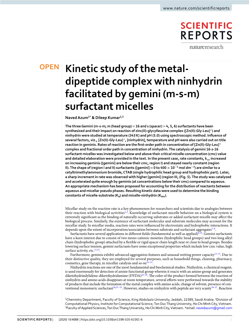 Dipeptide Complex with Ninhydrin Facilitated by Gemini (Msm)