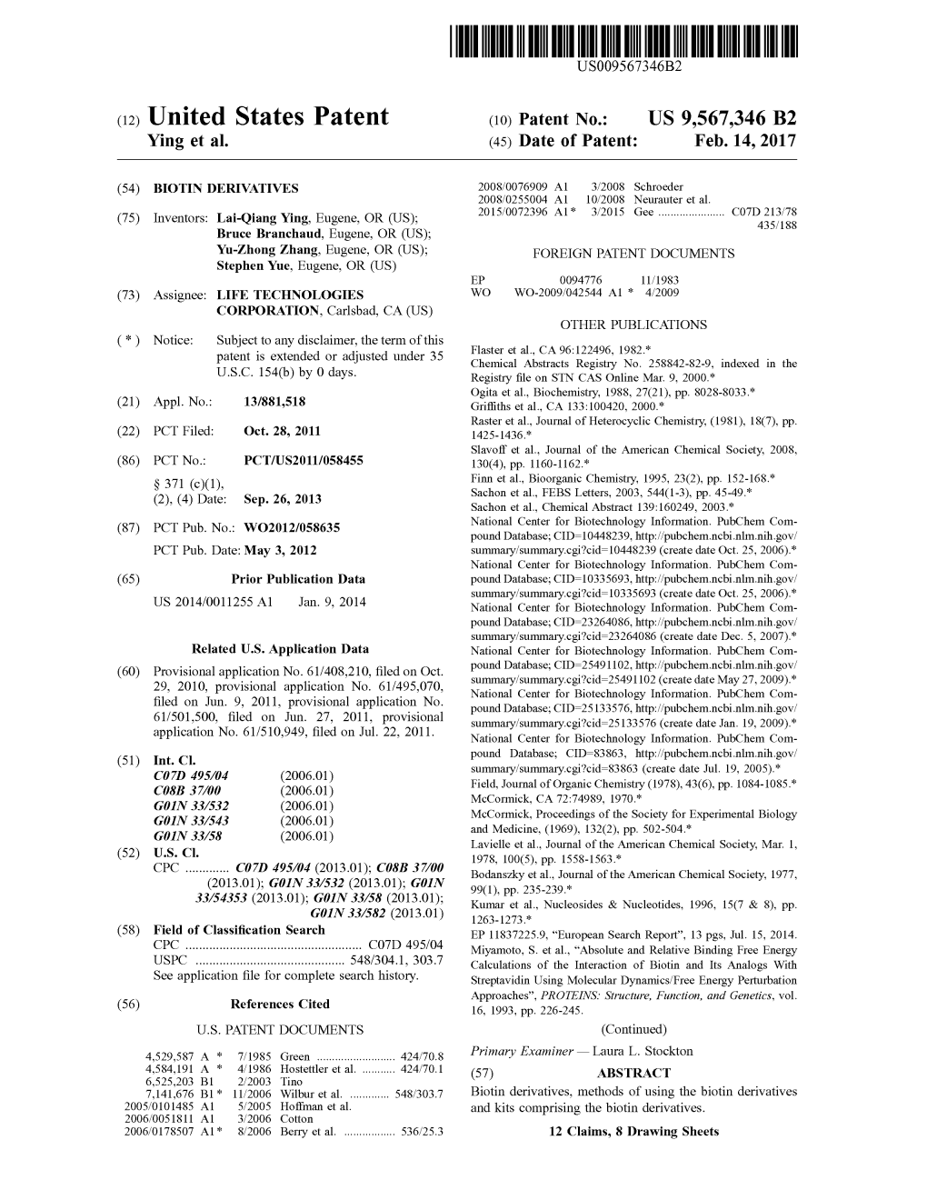 (12) United States Patent (10) Patent No.: US 9,567,346 B2 Ying Et Al