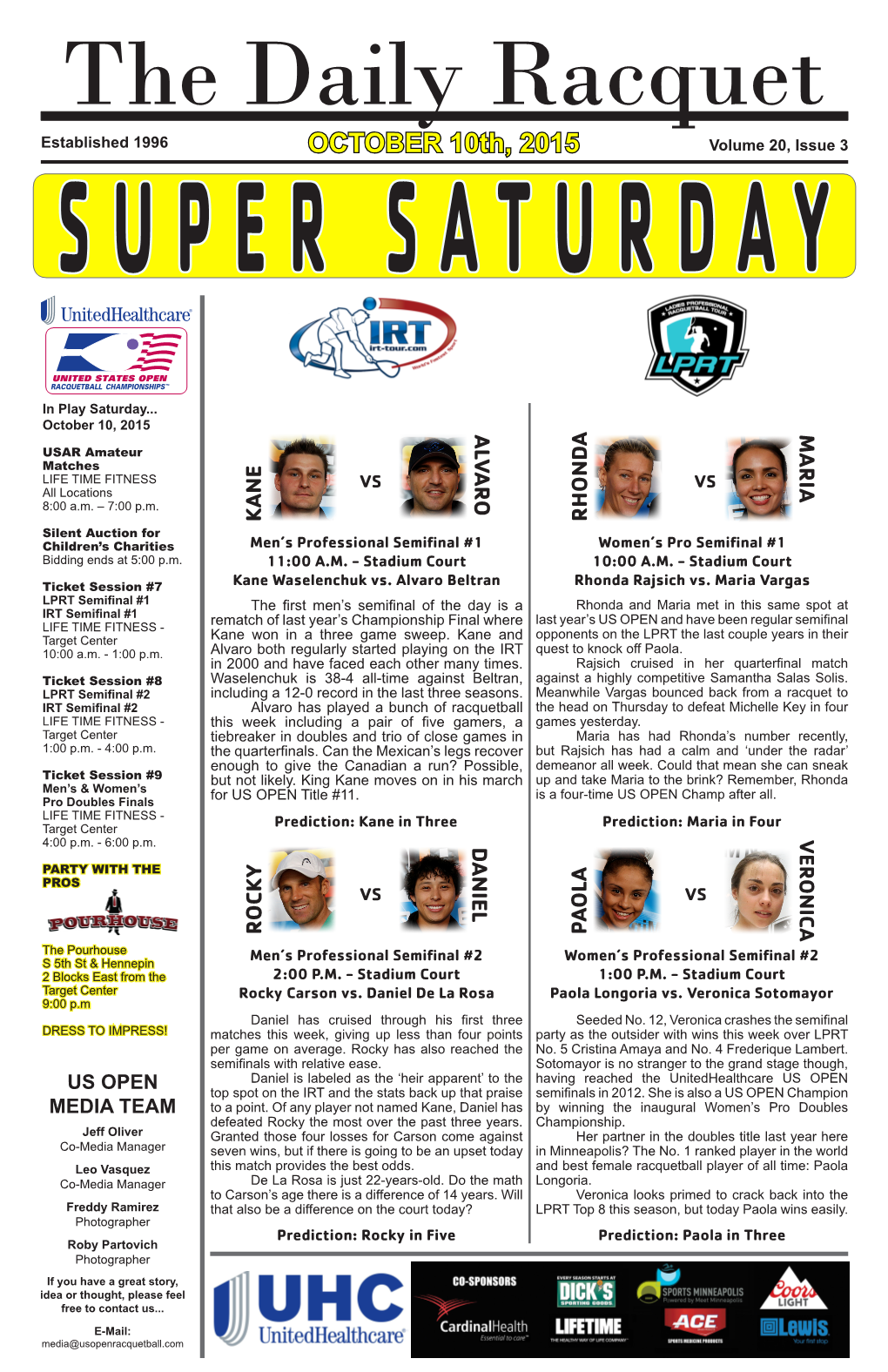 OCTOBER 10Th, 2015 Volume 20, Issue 3 SUPER SATURDAY