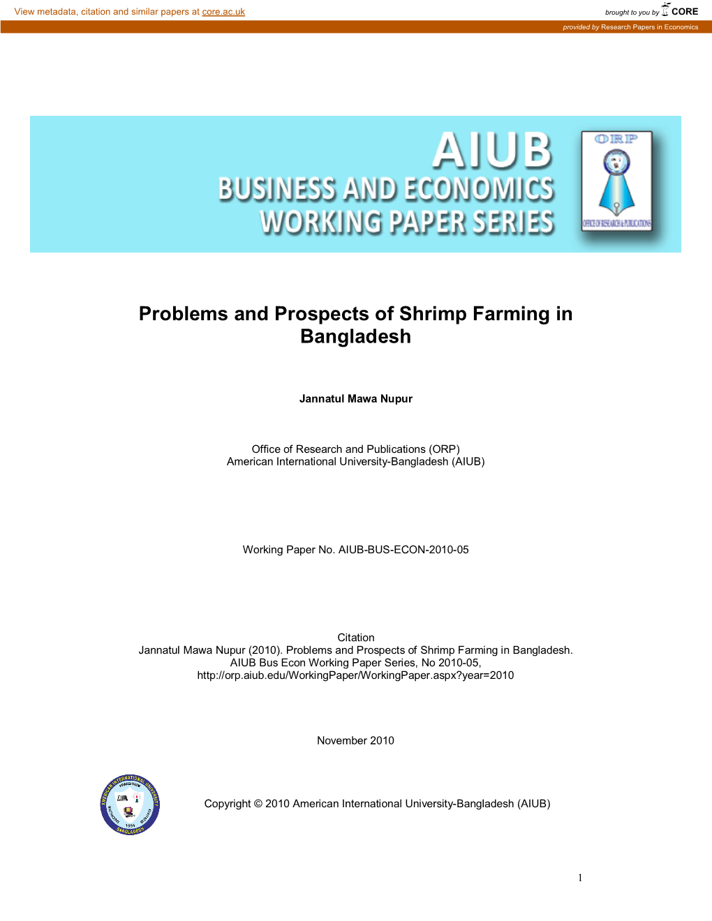 Problems and Prospects of Shrimp Farming in Bangladesh