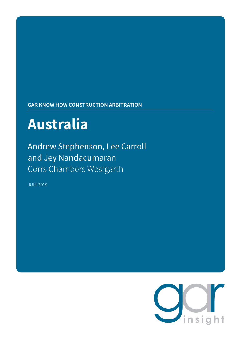 GAR Know-How Construction Arbitration 2019: Australia