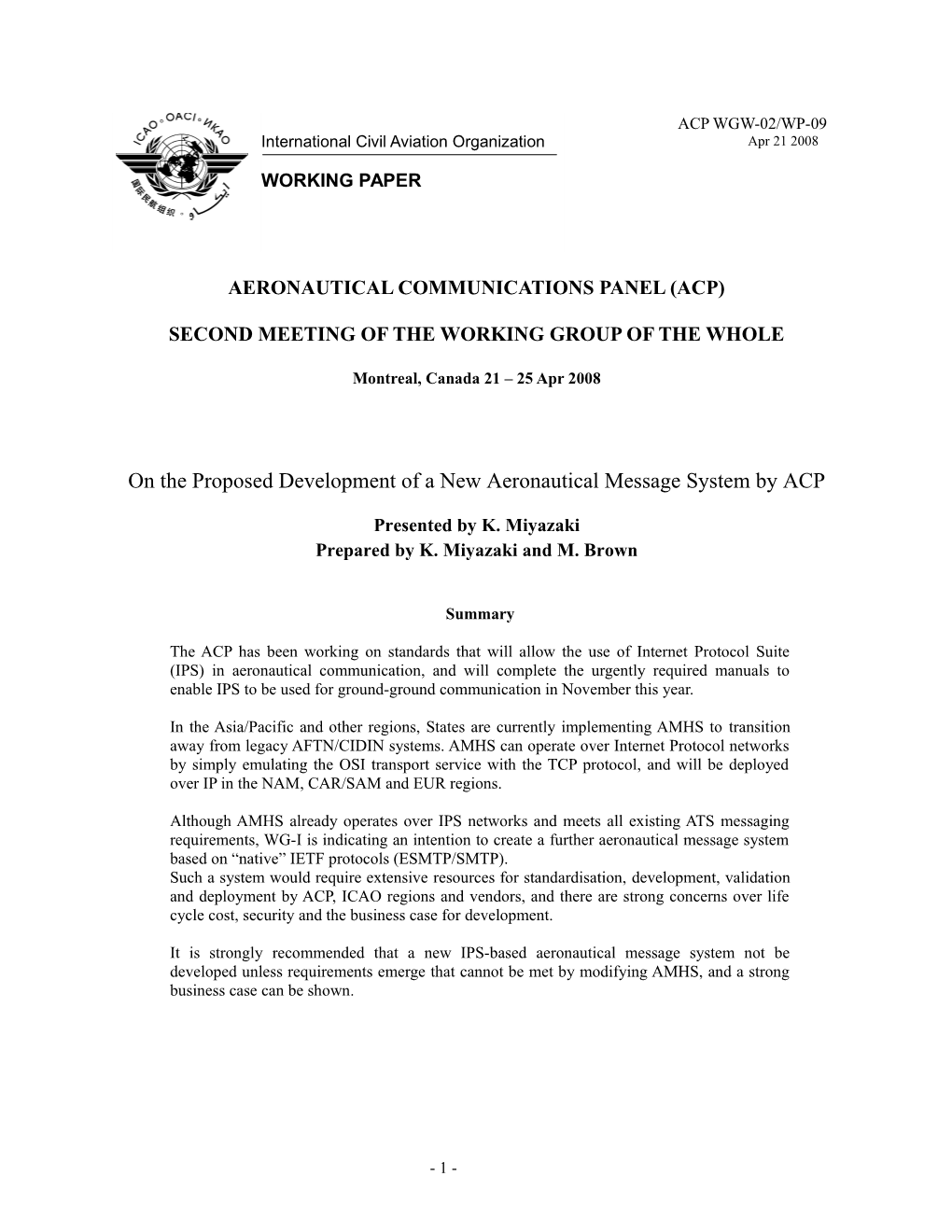 On the Proposed Development of a New Aeronautical Message System by ACP