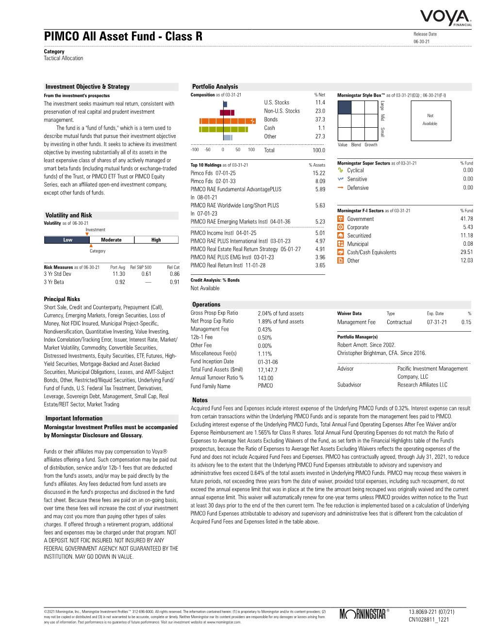 PIMCO All Asset Fund - Class R 06-30-21