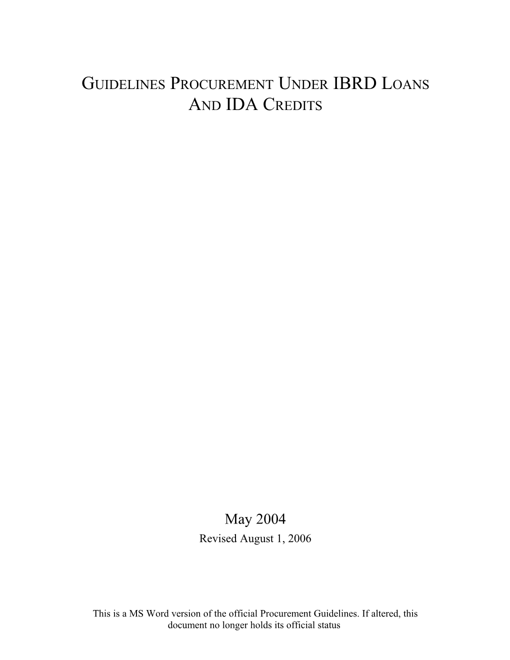 Guidelines Procurement Under IBRD Loans and IDA Credits