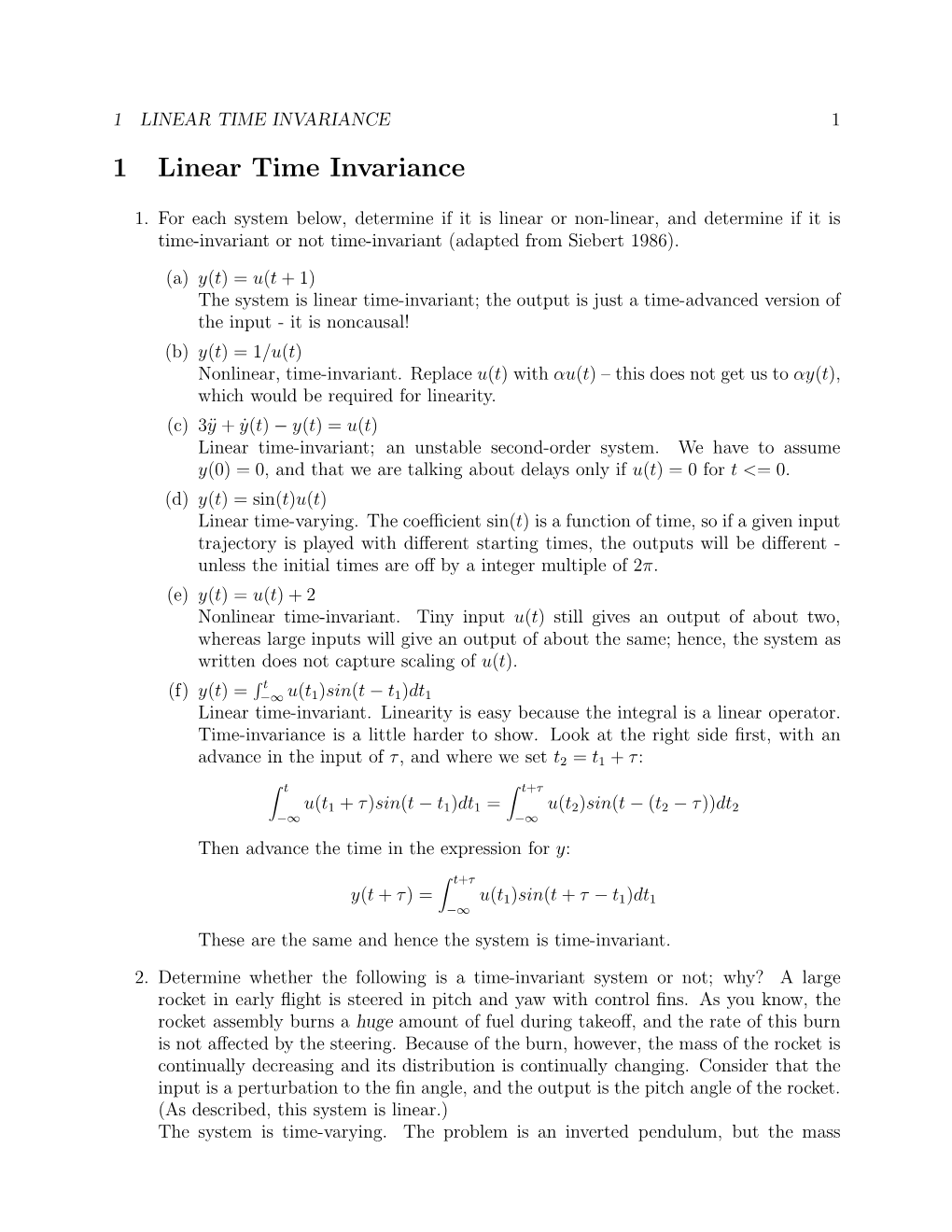 1 LINEAR TIME INVARIANCE 1 1 Linear Time Invariance