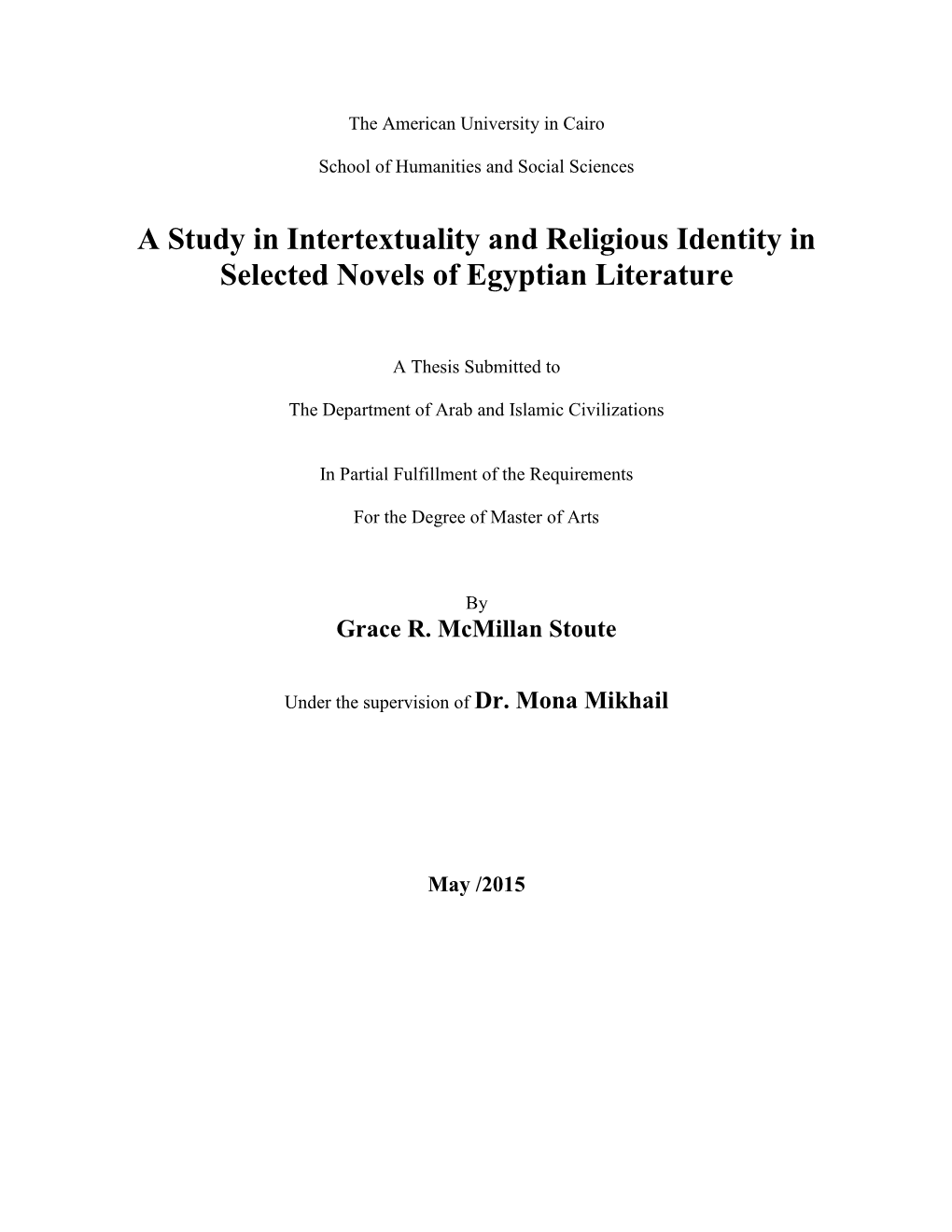 A Study in Intertextuality and Religious Identity in Selected Novels of Egyptian Literature