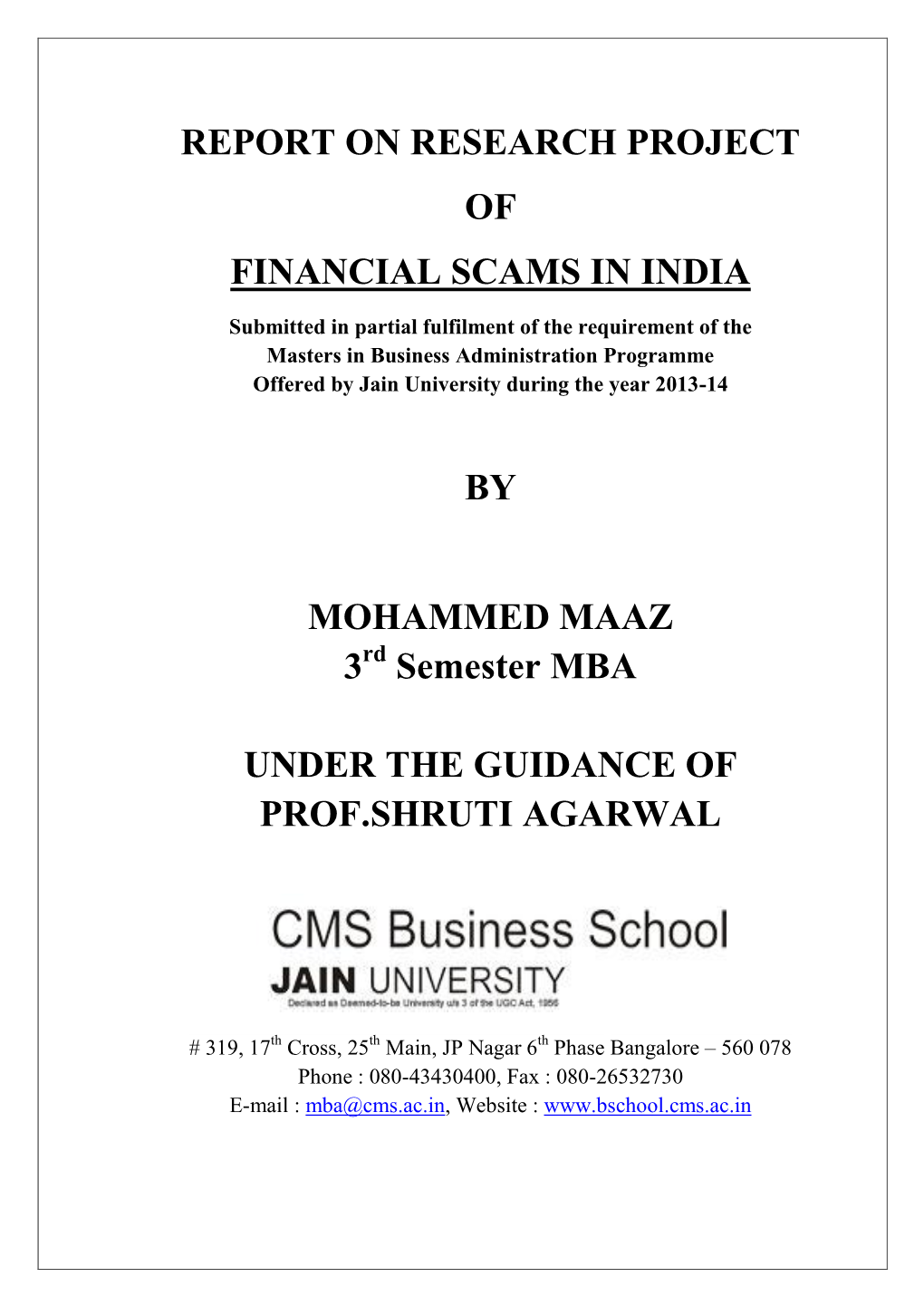 Report on Research Project of Financial Scams in India