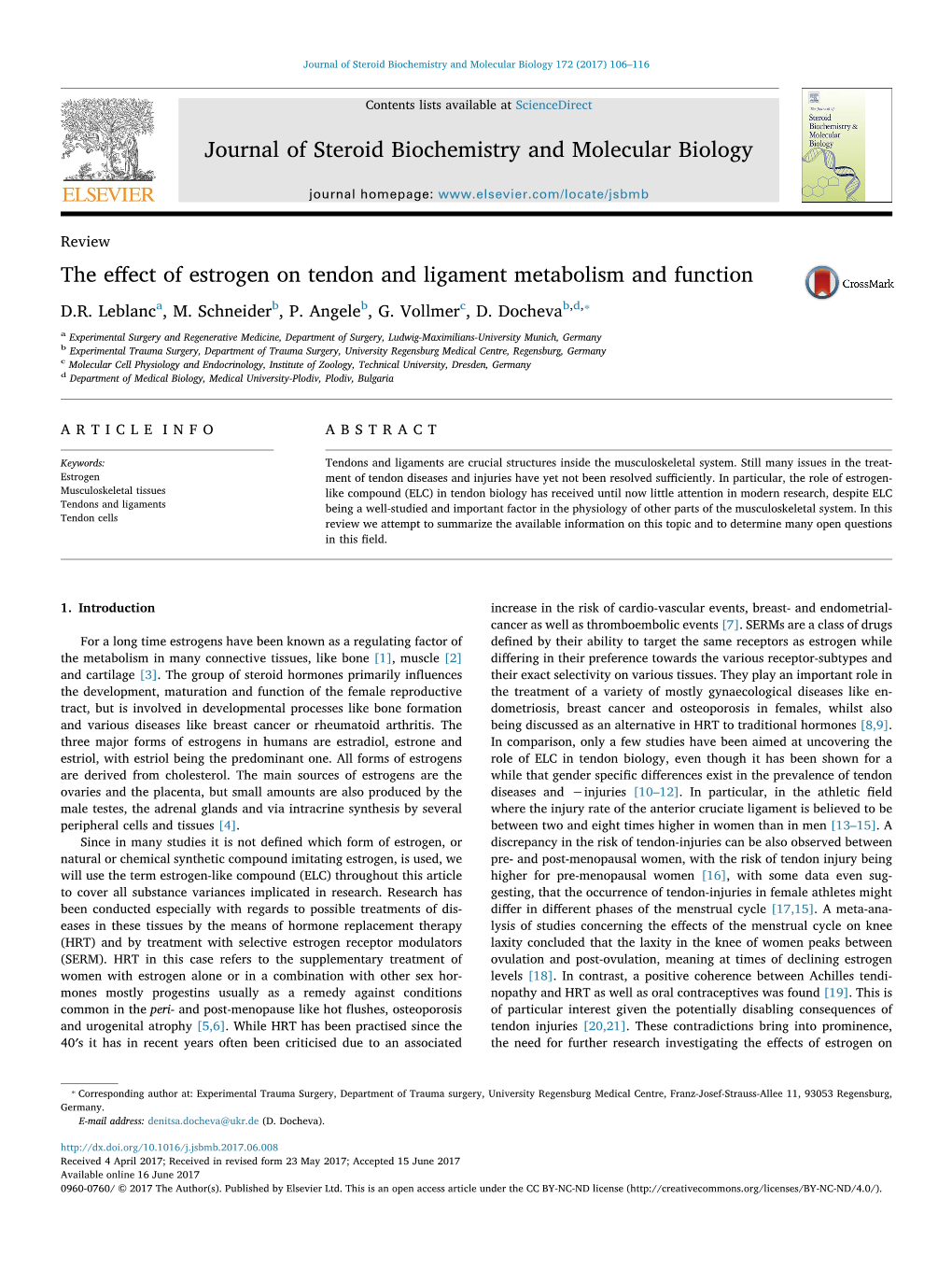 The Effect of Estrogen on Tendon and Ligament Metabolism and Function