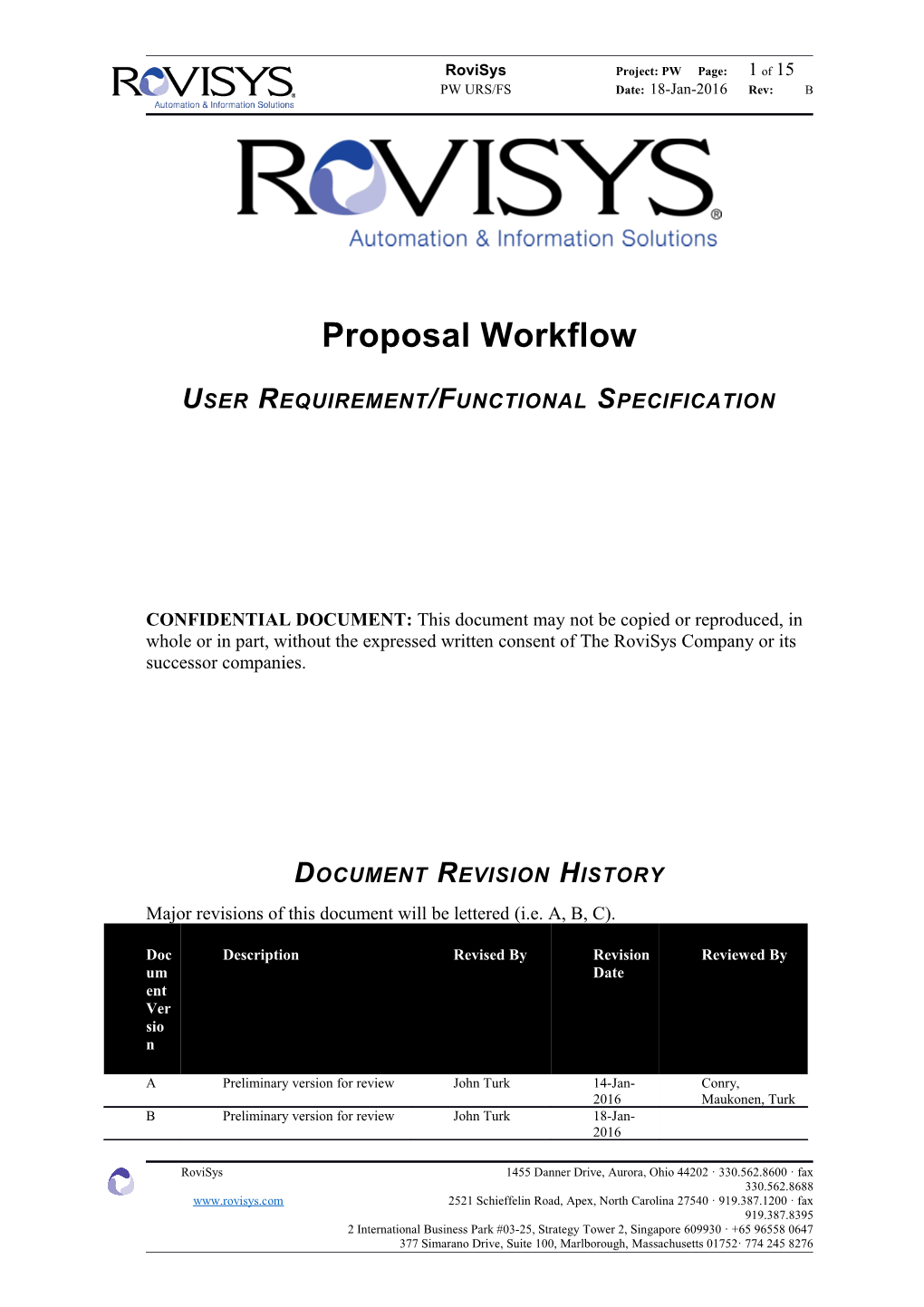 User Requirement/Functional Specification