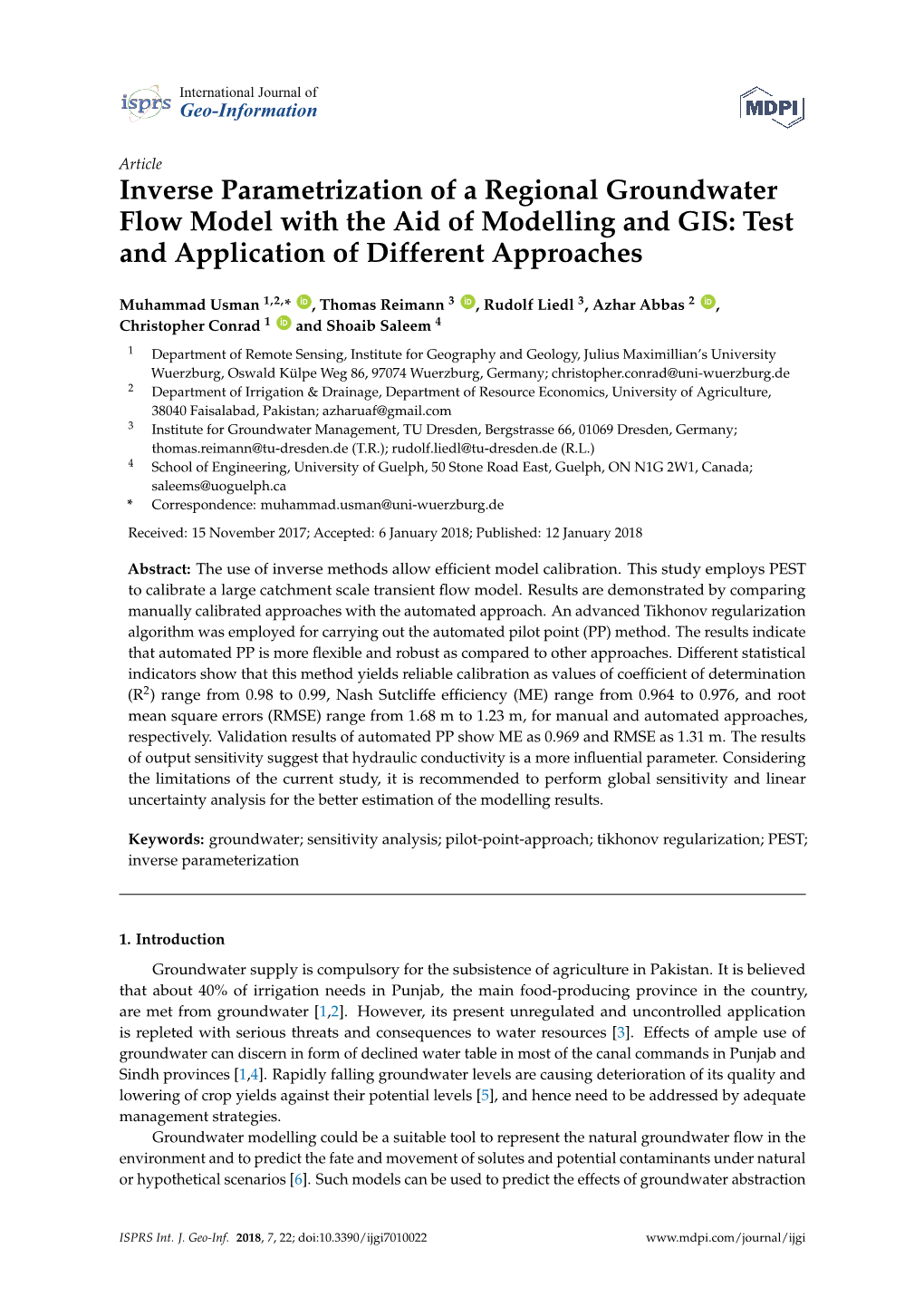Inverse Parametrization of a Regional Groundwater Flow Model with the Aid of Modelling and GIS: Test and Application of Different Approaches