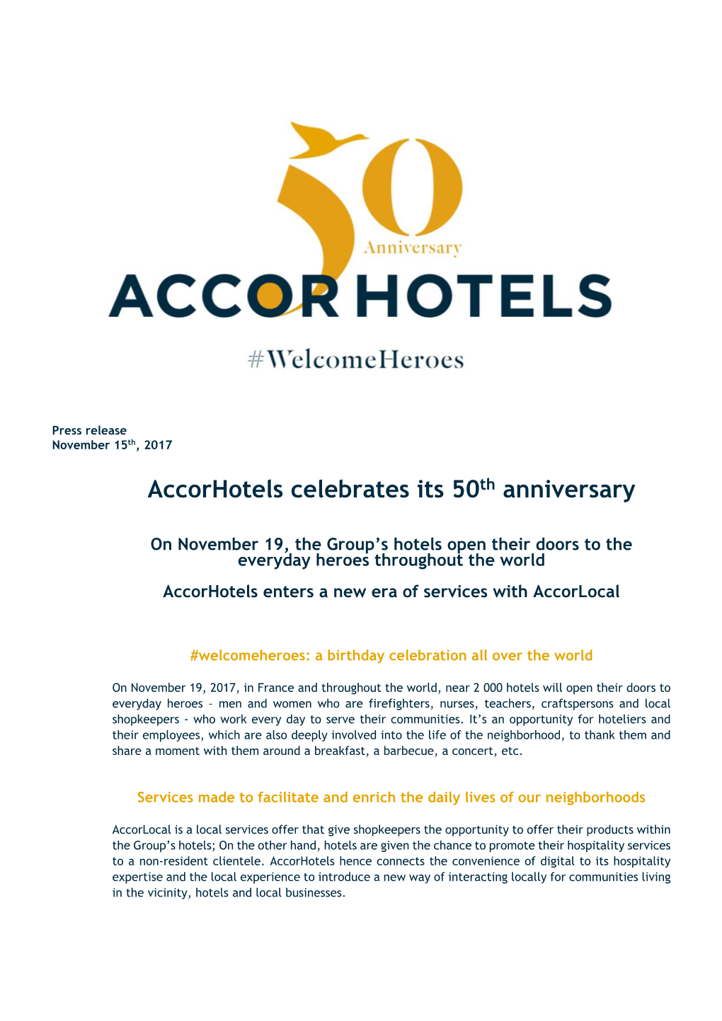 Accorhotels Celebrates Its 50Th Anniversary