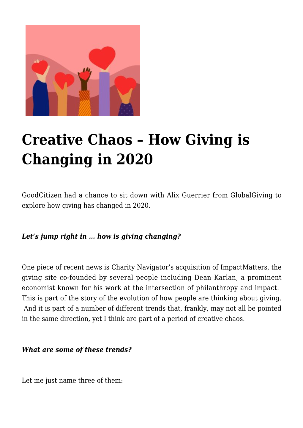 Creative Chaos – How Giving Is Changing in 2020