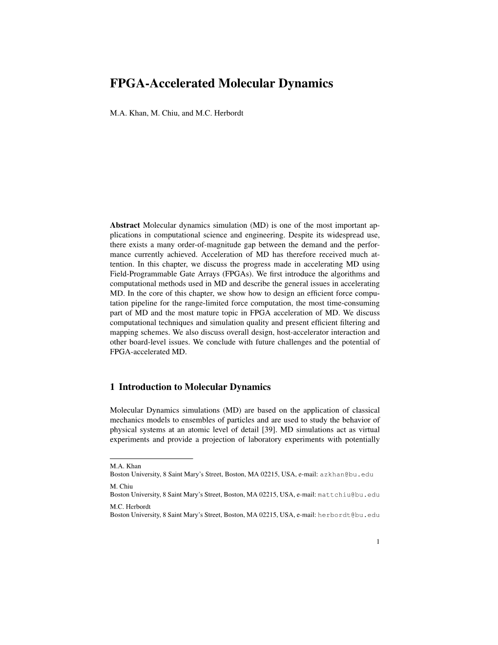 FPGA-Accelerated Molecular Dynamics