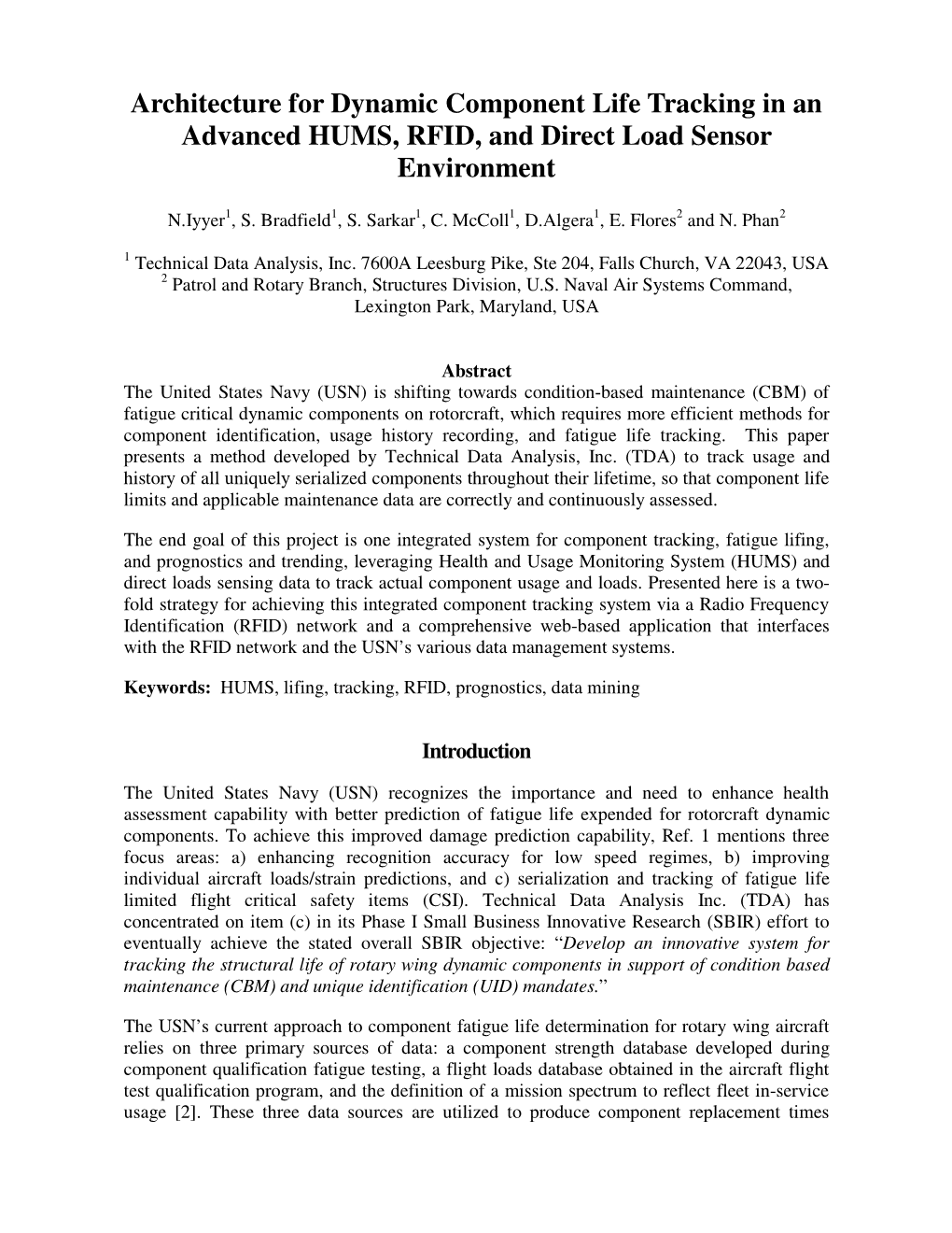 Architecture for Dynamic Component Life Tracking in an Advanced HUMS, RFID, and Direct Load Sensor Environment