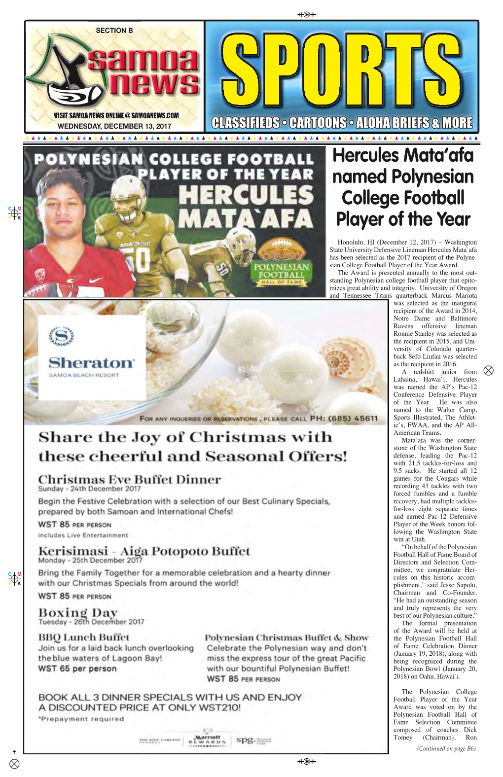 Hercules Mata'afa Named Polynesian College Football Player of the Year