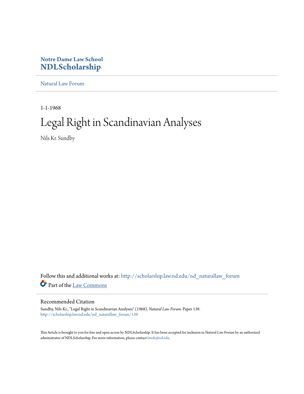 Legal Right in Scandinavian Analyses Nils Kr