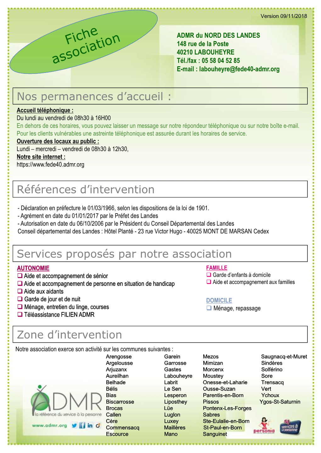 Nos Permanences D'accueil : Références D'intervention Services Proposés Par Notre Association Zone D'intervention