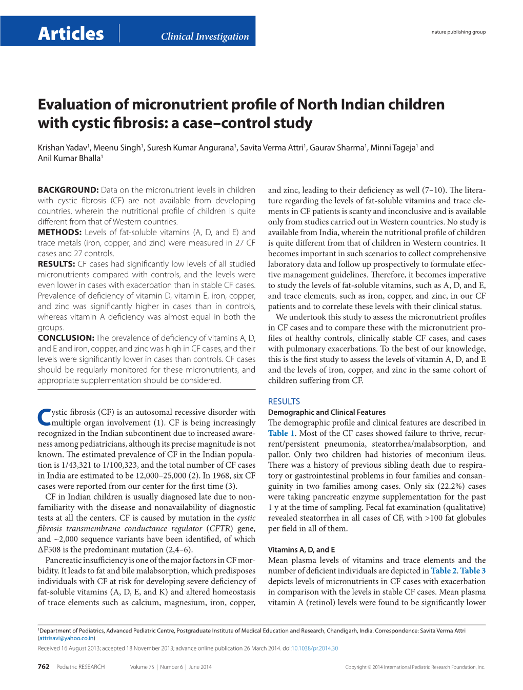 Evaluation of Micronutrient Profile of North Indian Children with Cystic Fibrosis: a Case–Control Study