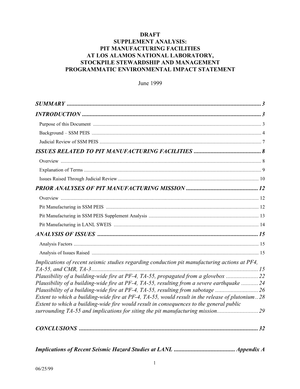 EIS-0236-SA6; Draft Supplemental Analysis: Pit Manufacturing