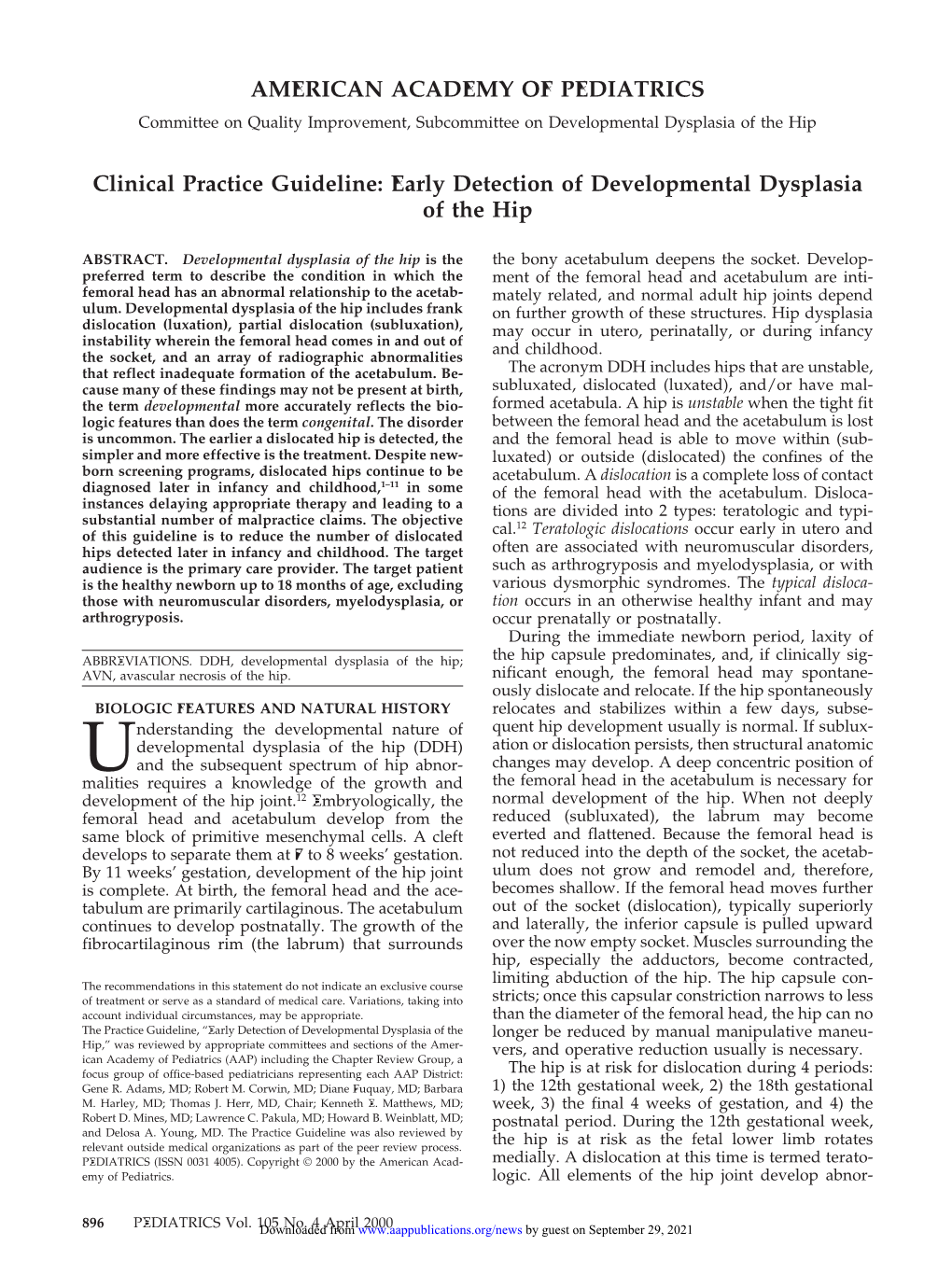 Early Detection of Developmental Dysplasia of the Hip