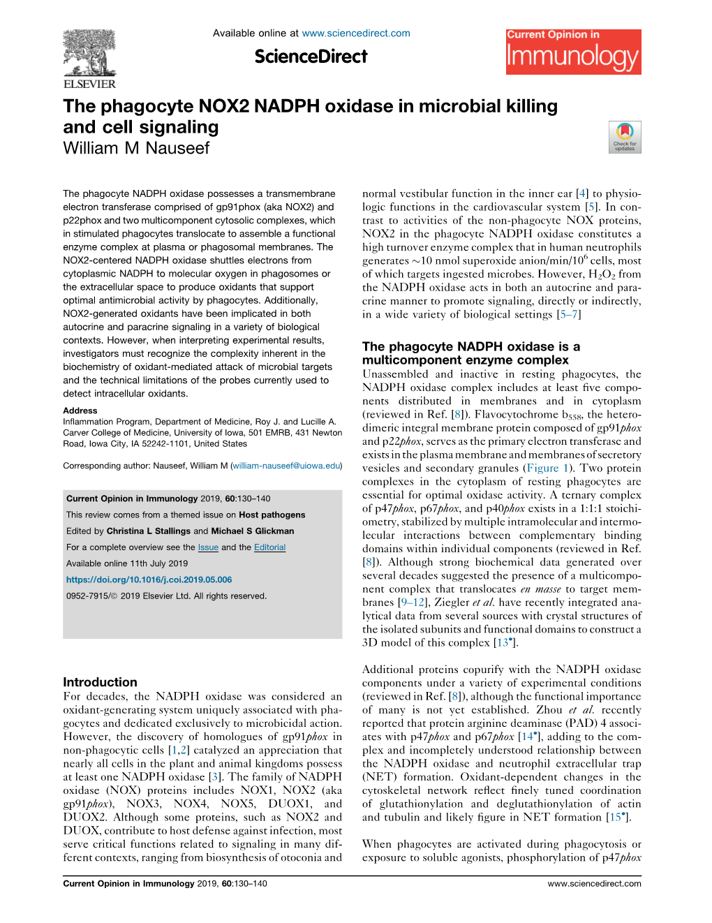 The Phagocyte NOX2 NADPH Oxidase in Microbial Killing and Cell Signaling