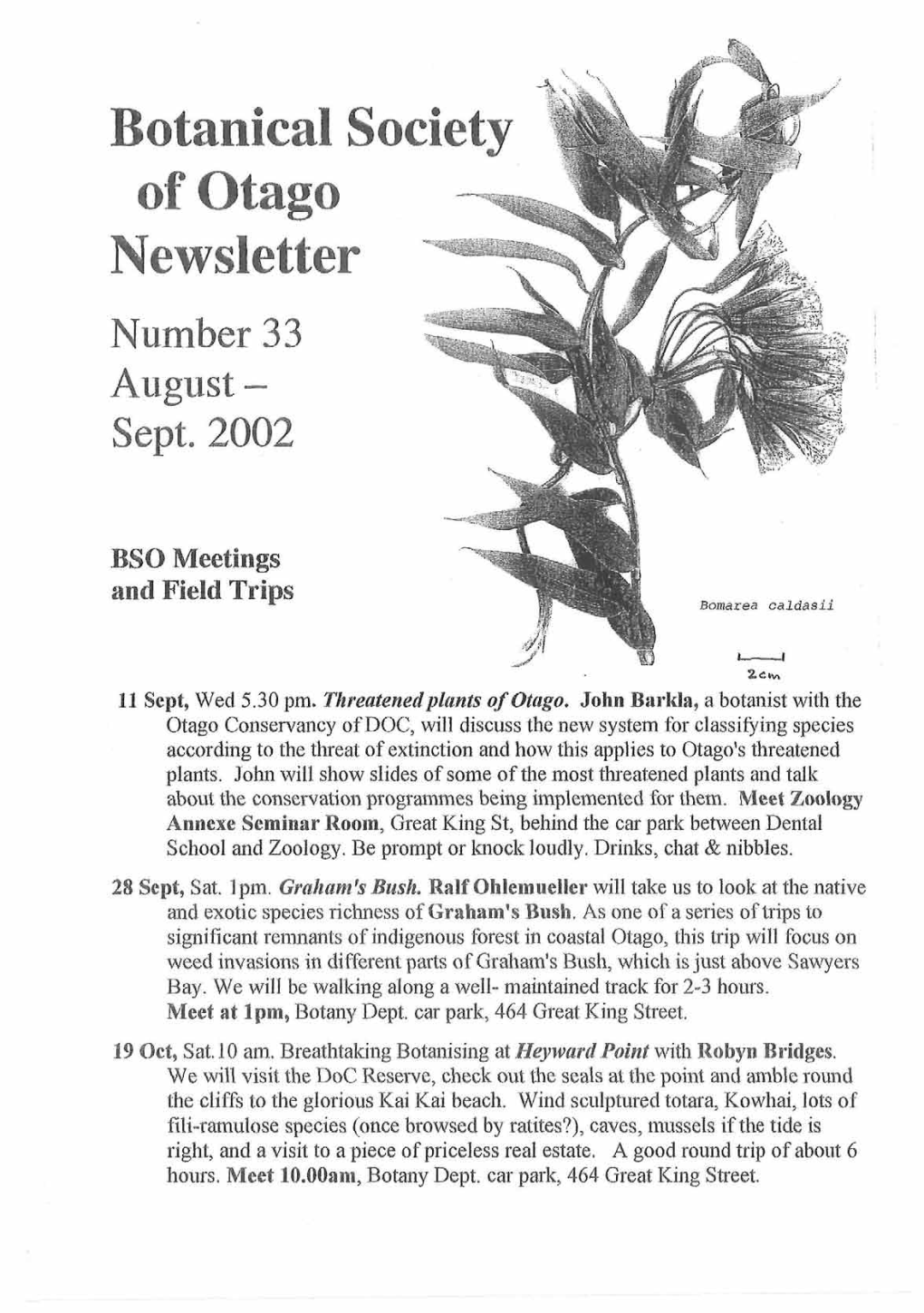 Botanical Society of Otago Newsletter Number 33 August - Sept