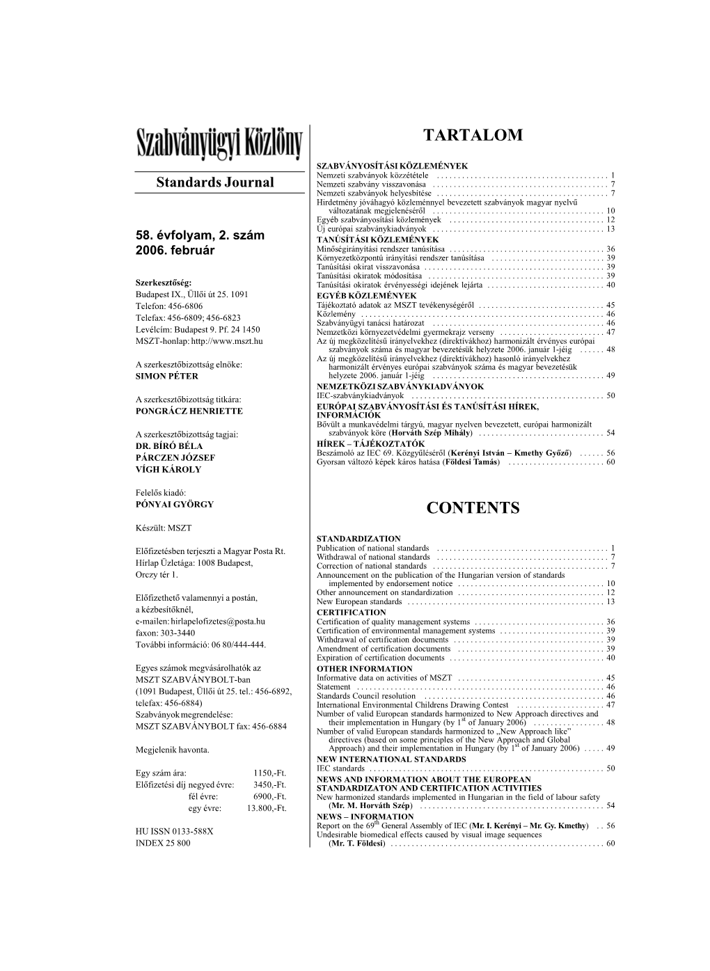 Tartalom Contents