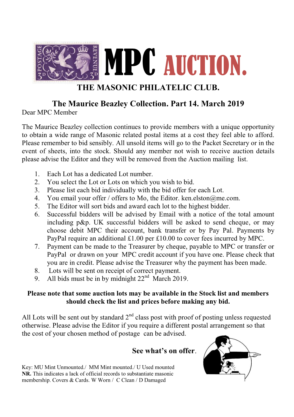 Mpc Auction. the Masonic Philatelic Club
