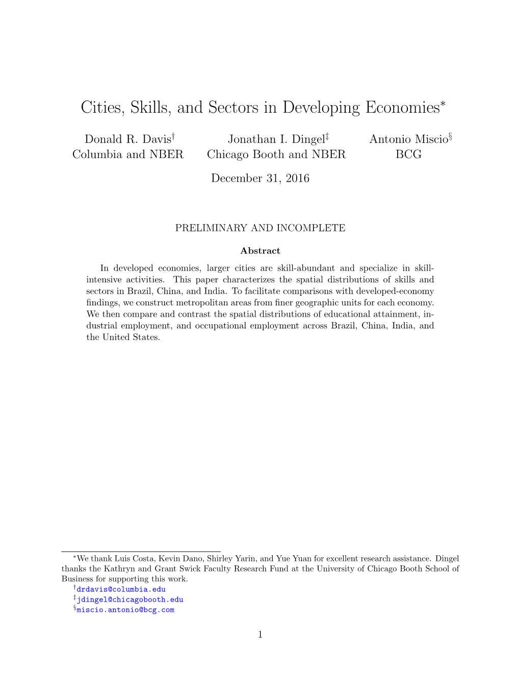 Cities, Skills, and Sectors in Developing Economies∗