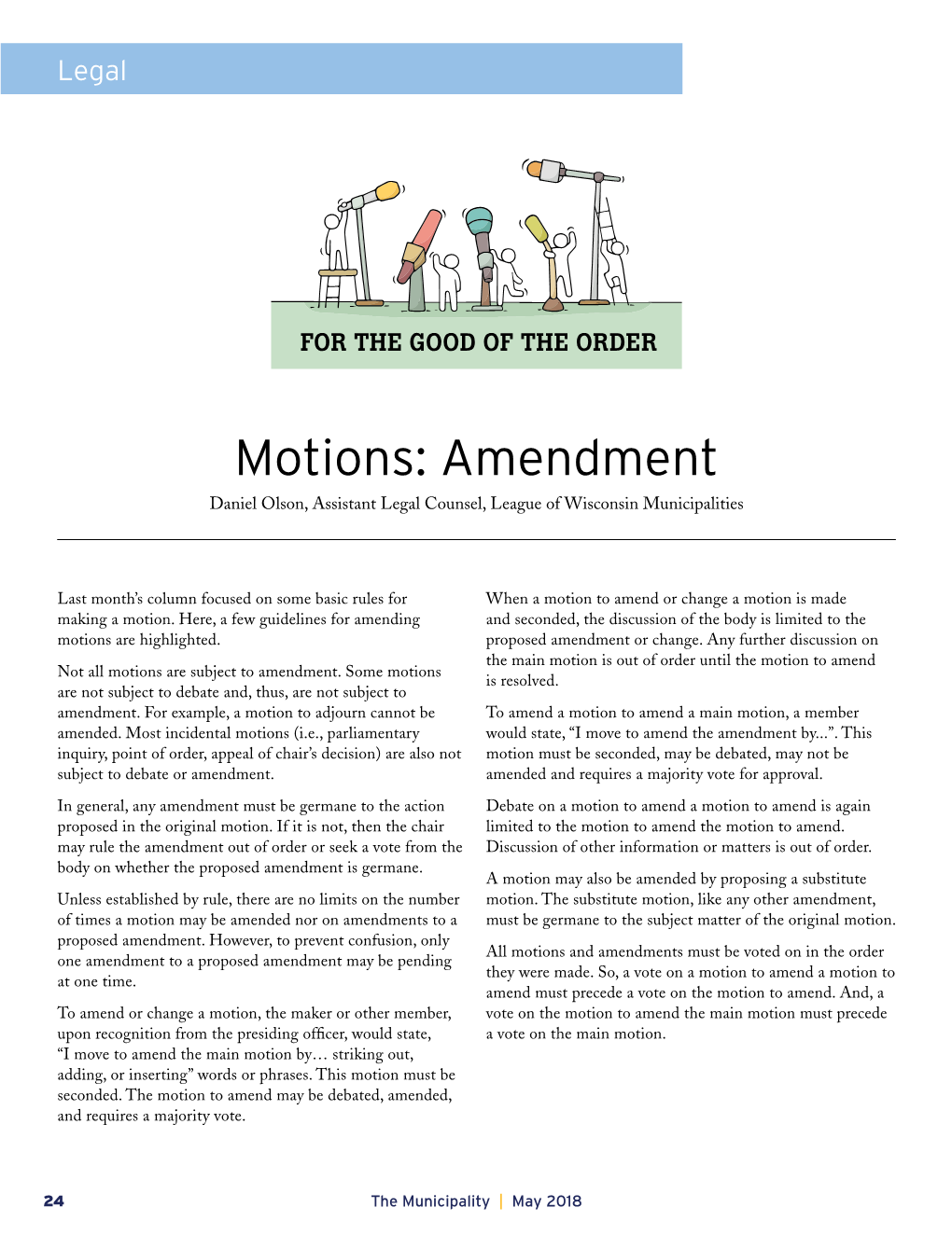 Motions: Amendment Daniel Olson, Assistant Legal Counsel, League of Wisconsin Municipalities