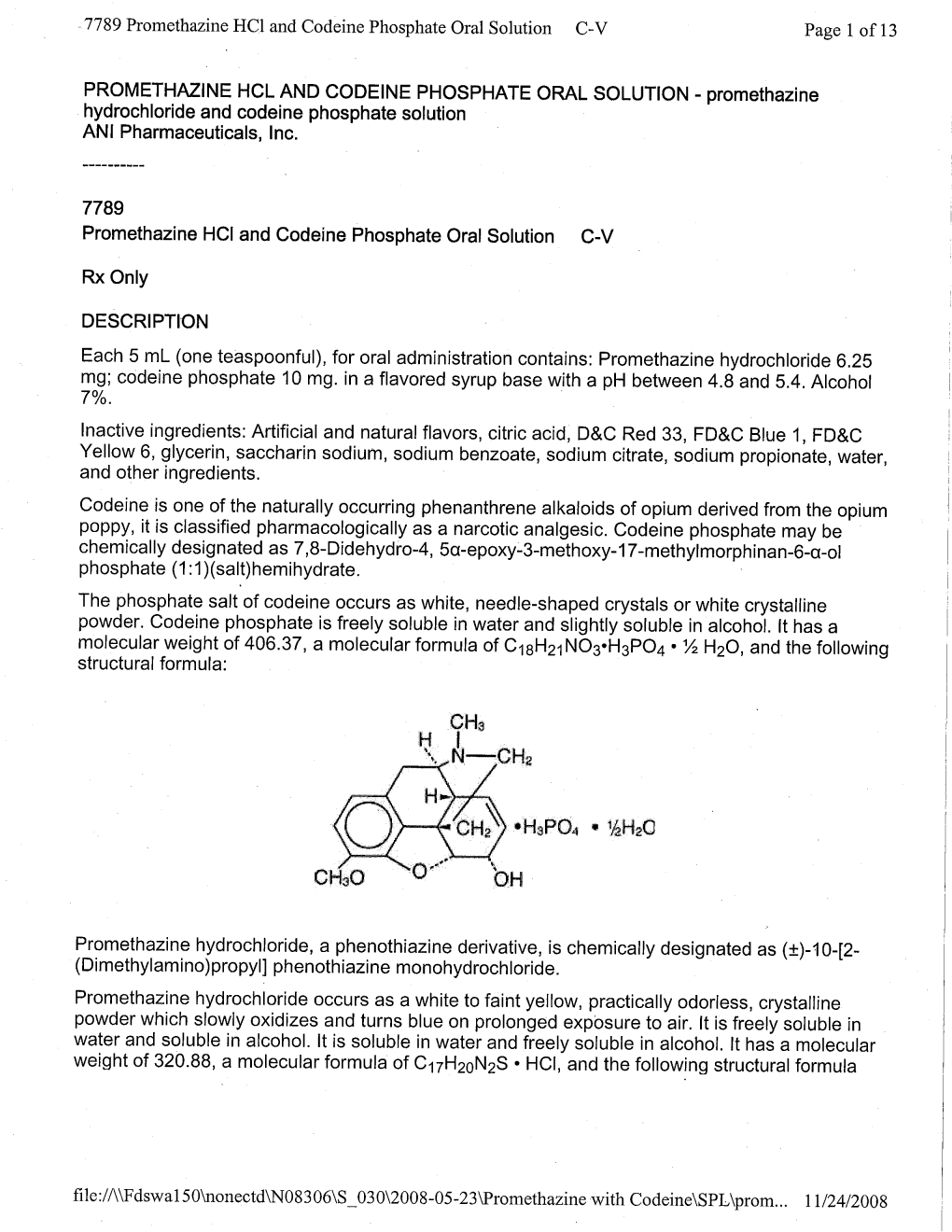 Promethazine HCI and Codeine Phosphate Oral Solution C- V Page 1 of 13