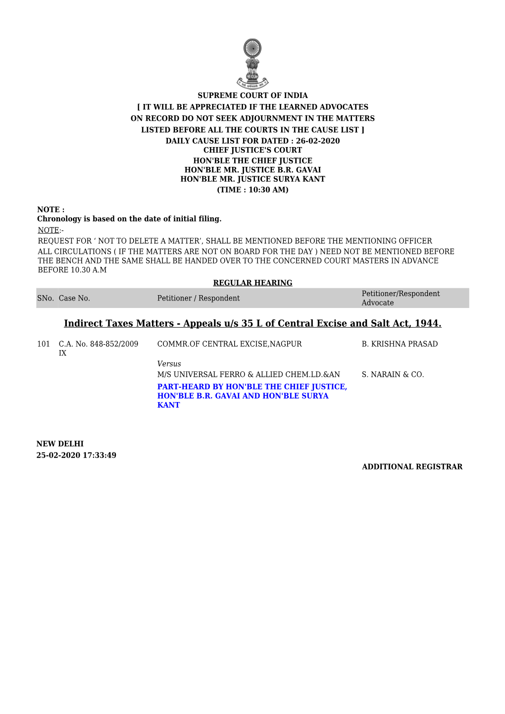 Appeals U/S 35 L of Central Excise and Salt Act, 1944