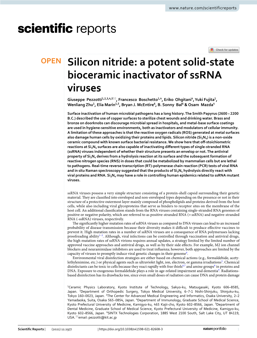 A Potent Solid-State Bioceramic Inactivator of Ssrna Viruses