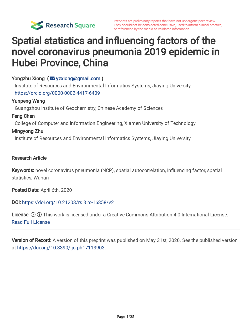 Spatial Statistics and Influencing Factors of the Novel Coronavirus