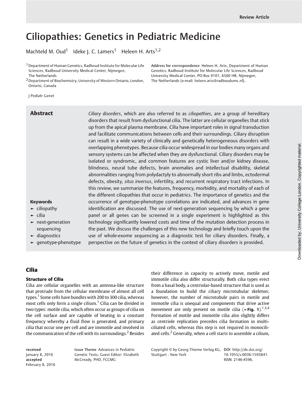 Ciliopathies: Genetics in Pediatric Medicine