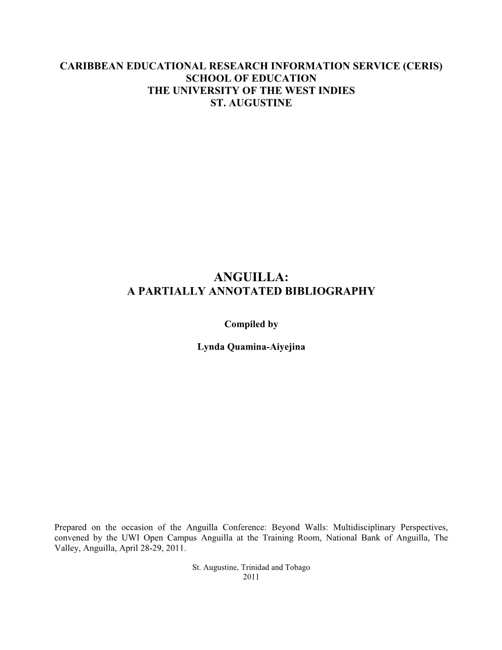 Anguilla: a Partially Annotated Bibliography