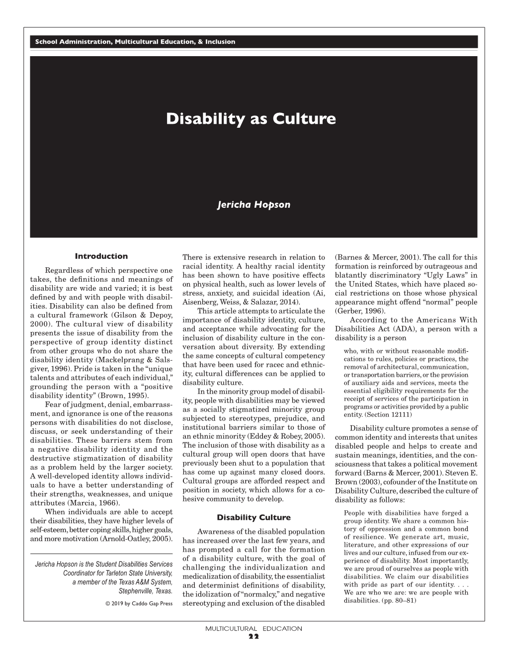 Disability As Culture