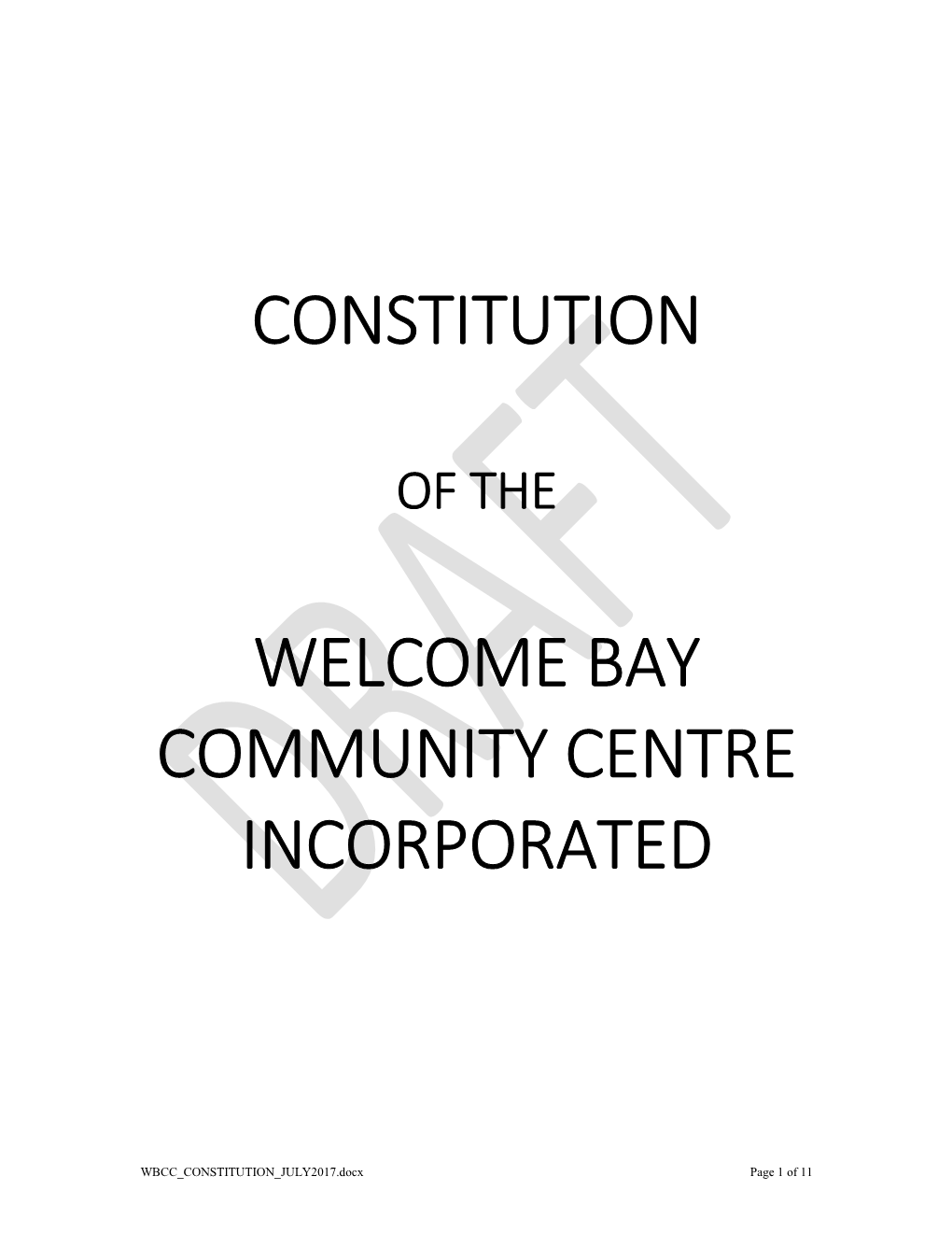 Constitution Welcome Bay Community Centre