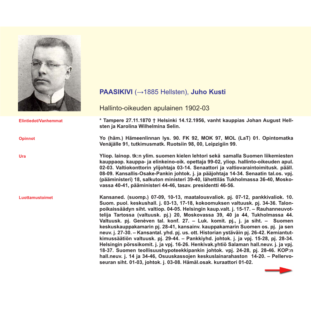 (→1885 Hellsten), Juho Kusti Hallinto-Oikeuden Apulainen 1902-03