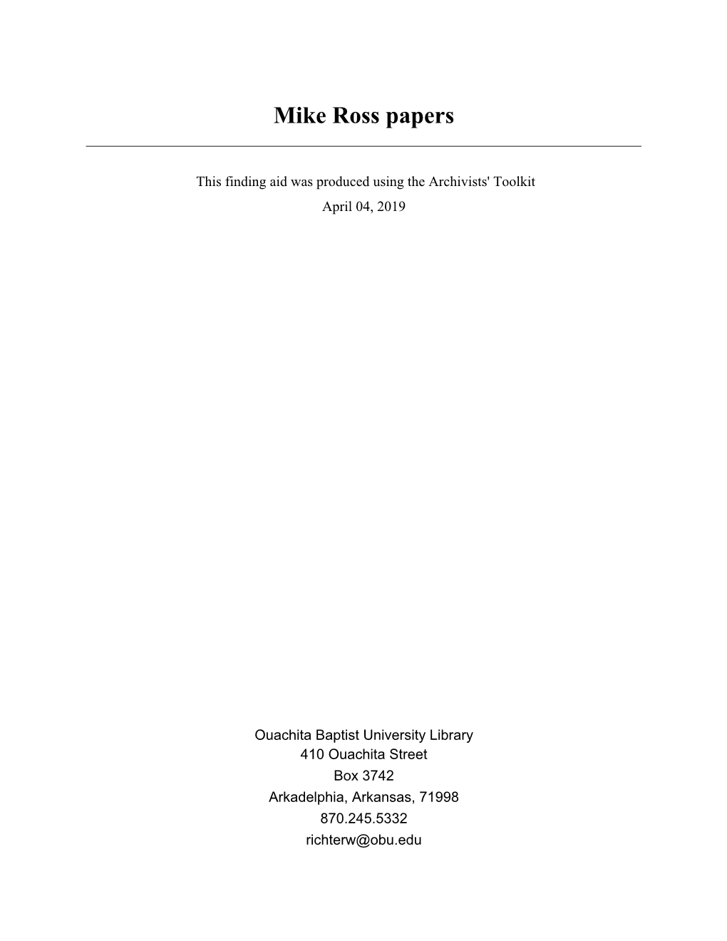Mike Ross Papers
