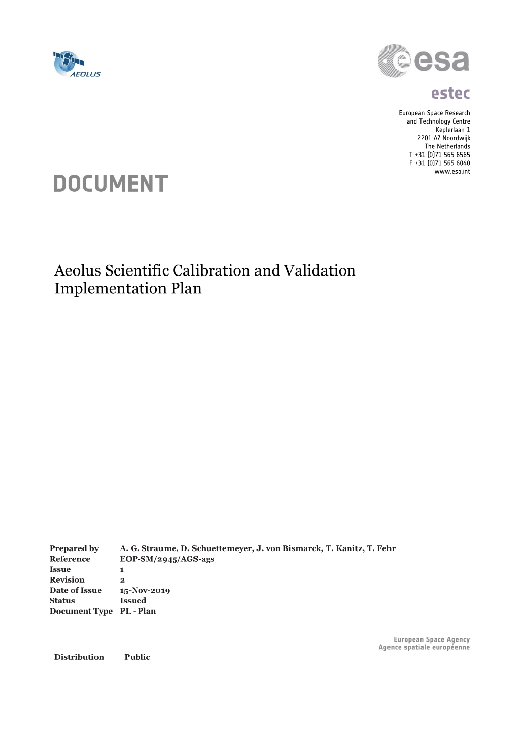 Aeolus Scientific Calibration and Validation Implementation Plan